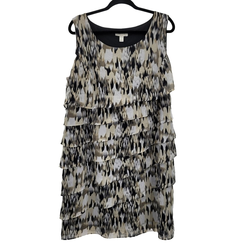 Vtg Womens Sheer Layered Tiered Baby Doll Dress Sz 16 Ruffle Sleeveless Abstract